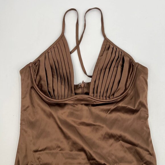 Elegant Brown Cowl Neck Mini Dress | New With Tags - Picture 2 of 8